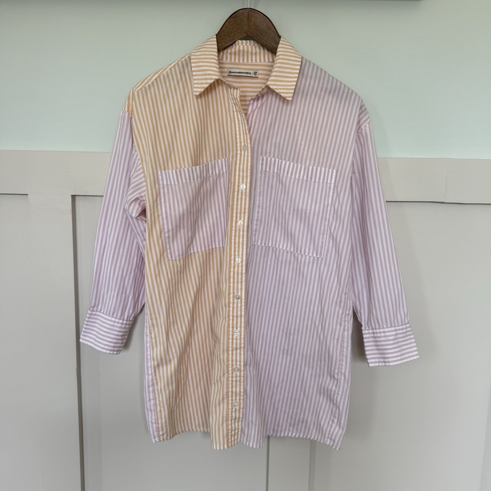 Abercrombie & Finch Shirt Dress XS‎ Petite Striped Coastal Beach Coverup Preppy